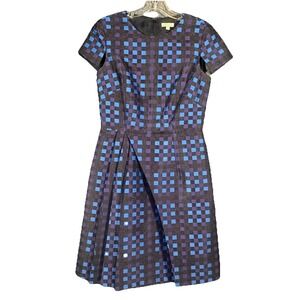 Shoshanna Checkered Grid Pleated Black Purple A Line Dress Size 4
